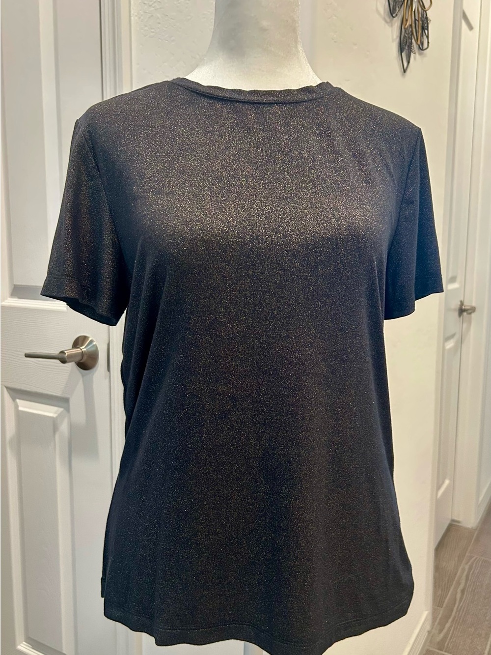 Anne Klein Black Metallic Short-Sleeve Tee